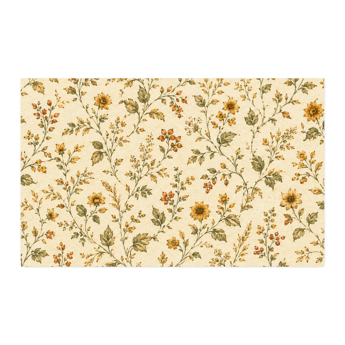 Sunflower Ditsy Calico Cream Cotton Twill Fabric— Vintage Floral Quilting & Home Decor