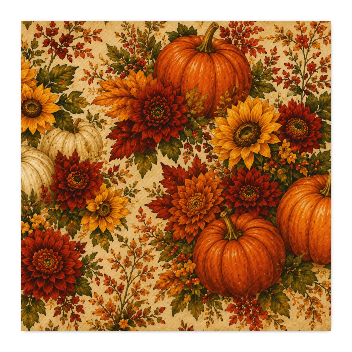 Vibrant Fall Harvest Cotton Twill Fabric — Pumpkins & Sunflowers Fall Quilt Cotton