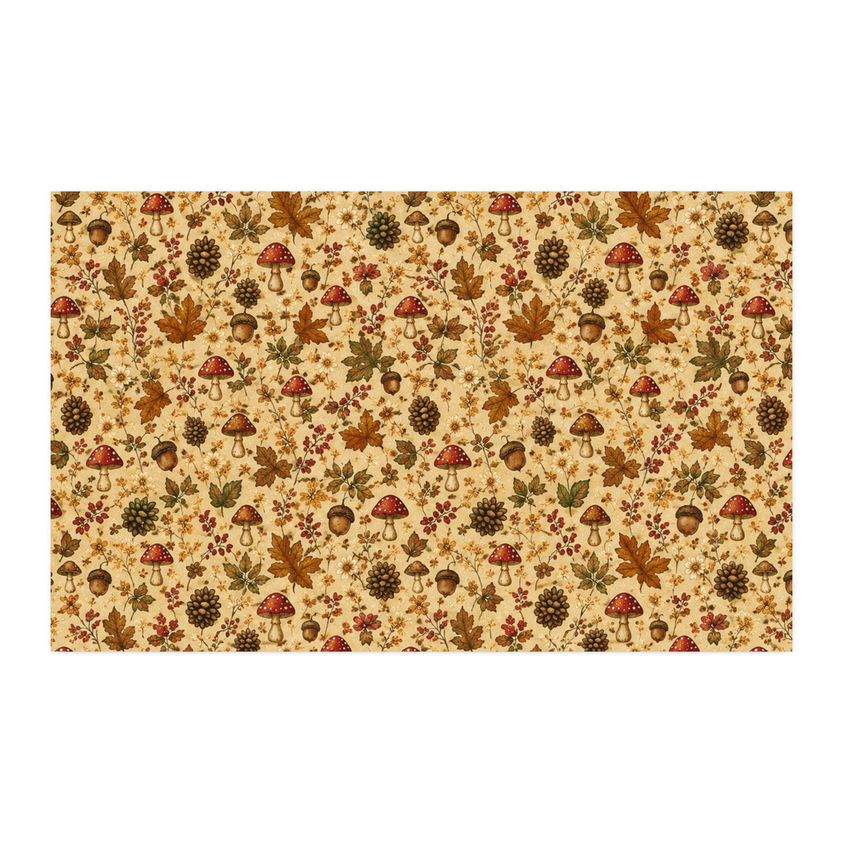 Cottage Woodland Cotton Twill Fabric — Fall Leaves, Mushrooms & Acorns