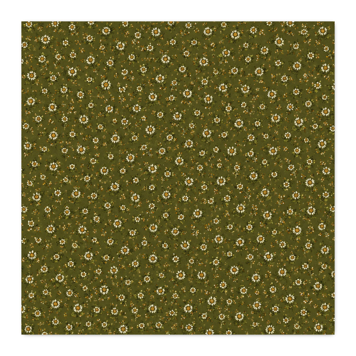 Olive Green Mini Floral Cotton Twill Fabric