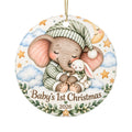 Personalized Baby's 1st Christmas 2026 Ceramic Ornament — Cute Elephant & Bunny Keepsake (Double-Sided)