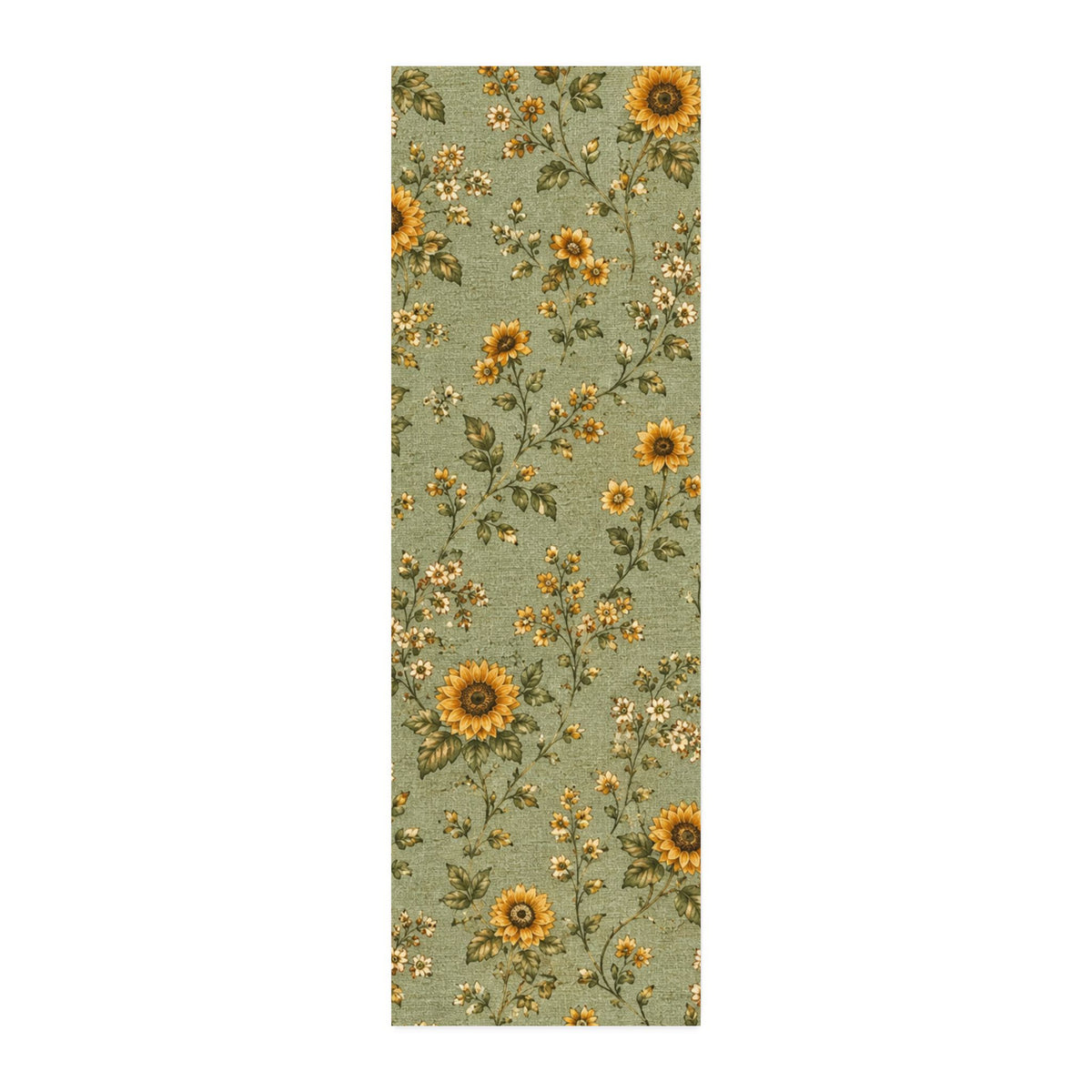Cottage Sunflower Calico — Sage Cotton Twill Fabric — Vintage Floral Green Quilting Fabric