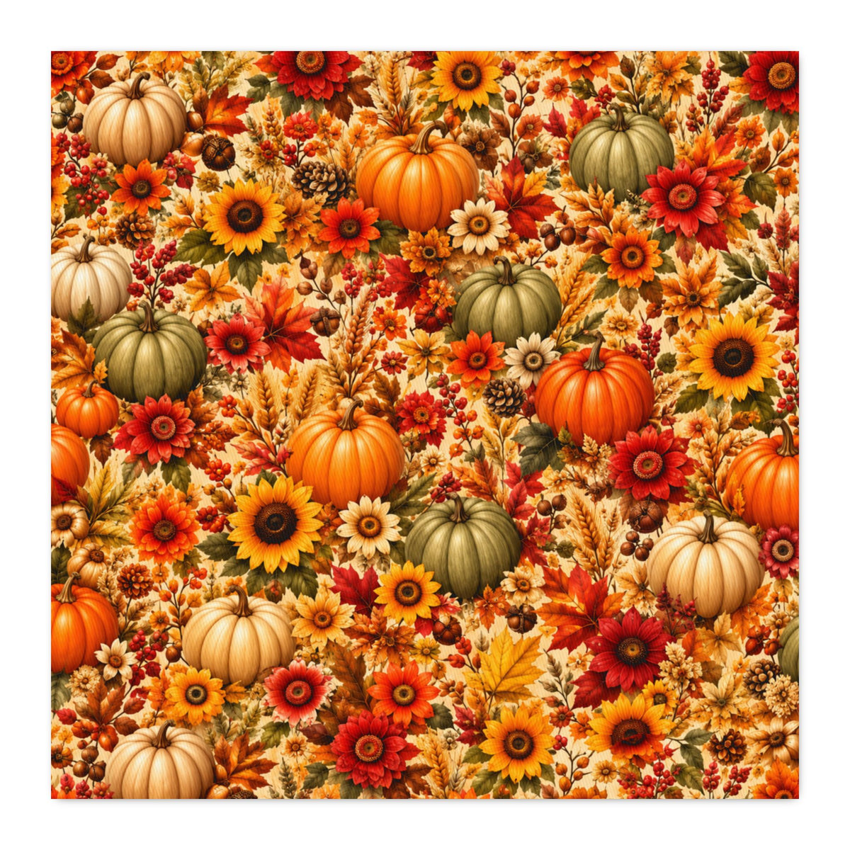 Autumn Harvest CUSTOM Cotton Twill Fabric — Pumpkin & Sunflower Fall Print