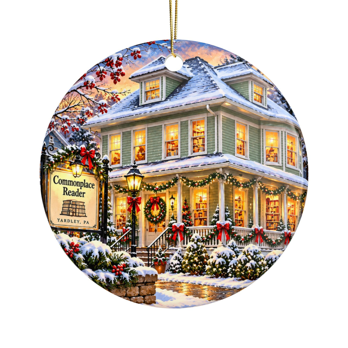 Victorian Christmas House Ceramic Ornament — Double-Sided Holiday Decoration