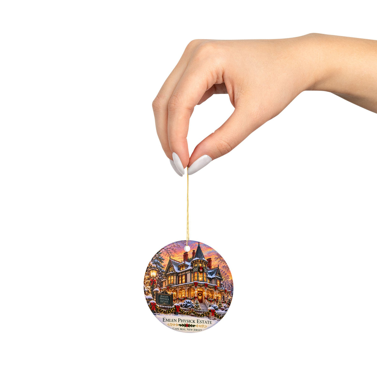 Emlen Physick Estate Ceramic Christmas Ornament — Double-Sided Cape May Holiday Decor