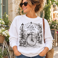 Vintage Cottage Bike Crewneck Sweatshirt — "Lily's Cottage" Graphic