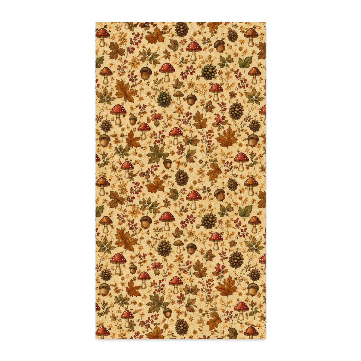 Cottage Woodland Cotton Twill Fabric — Fall Leaves, Mushrooms & Acorns
