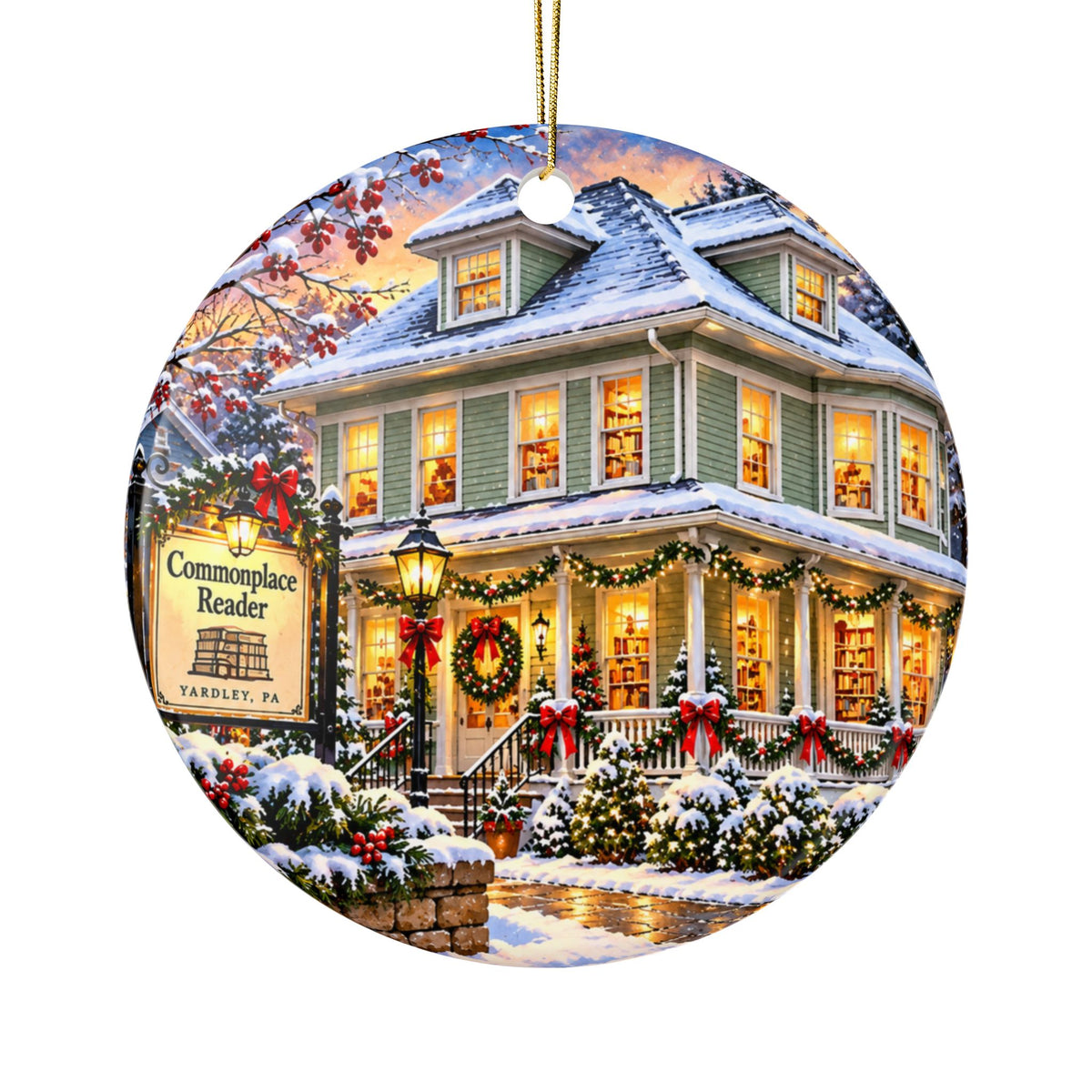 Victorian Christmas House Ceramic Ornament — Double-Sided Holiday Decoration