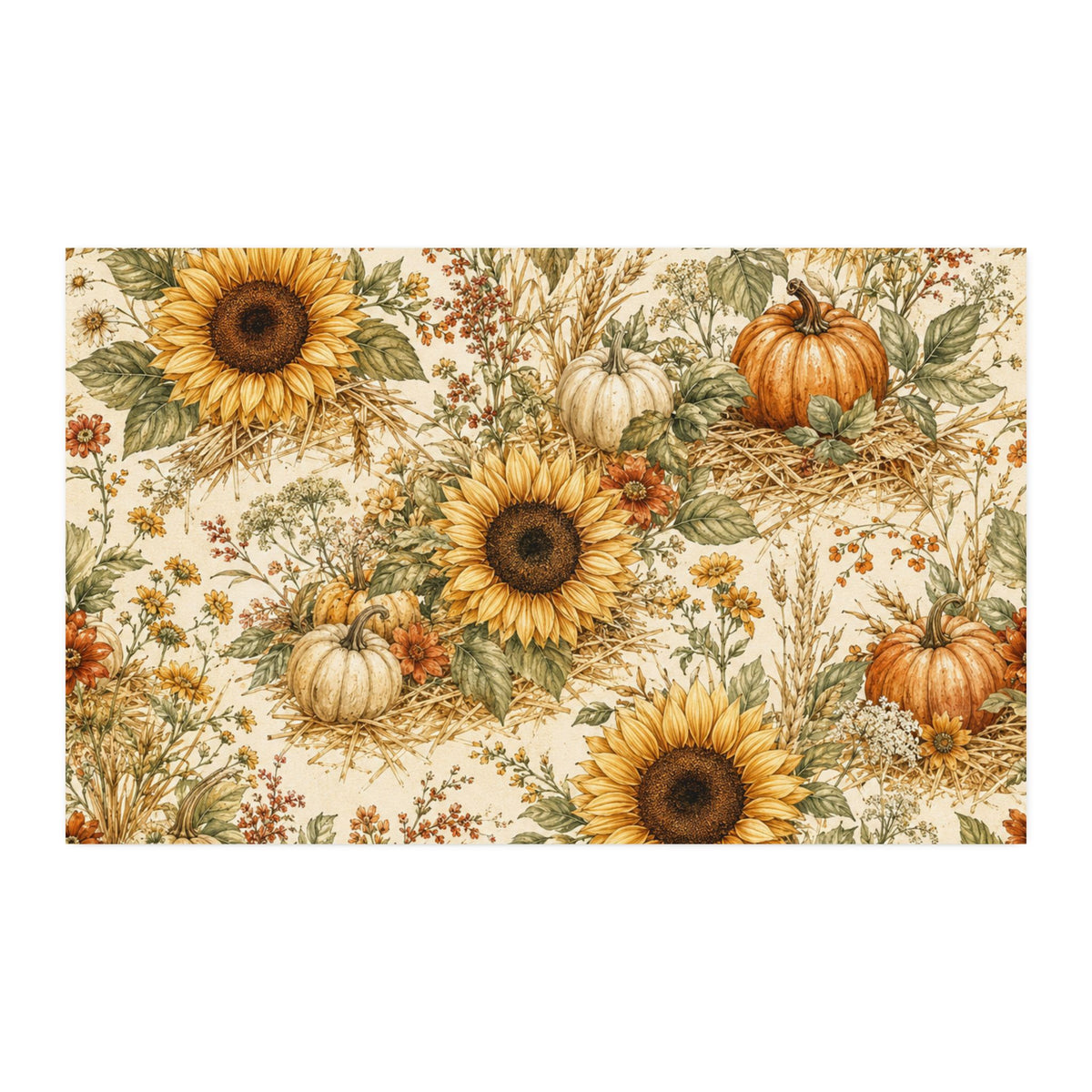 Sunflowers and Straw Cotton Twill Fabric - Fall Floral Fabric