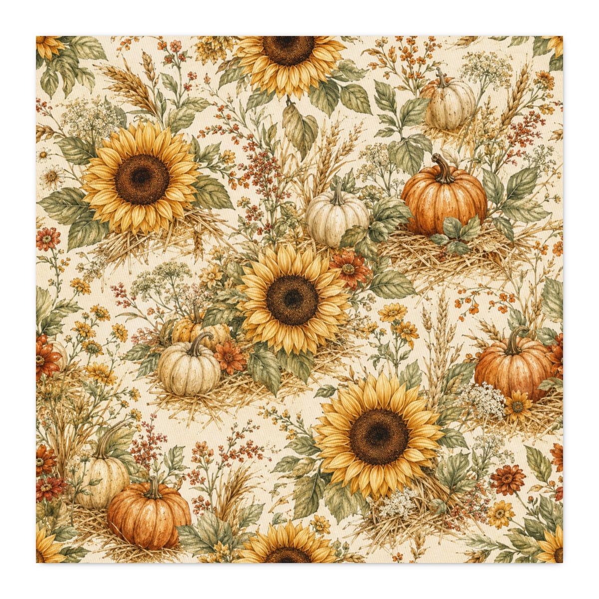 Sunflowers and Straw Cotton Twill Fabric - Fall Floral Fabric