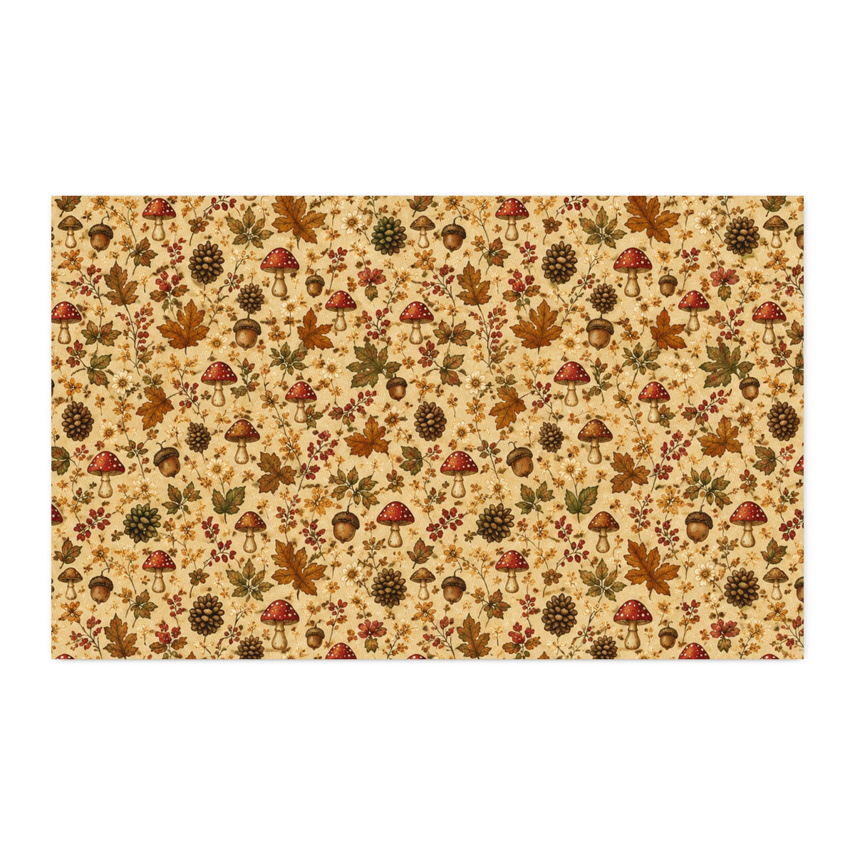 Cottage Woodland Cotton Twill Fabric — Fall Leaves, Mushrooms & Acorns