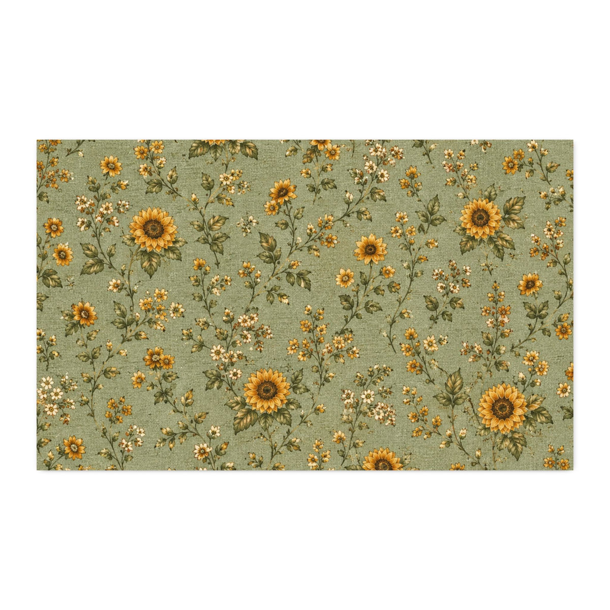 Cottage Sunflower Calico — Sage Cotton Twill Fabric — Vintage Floral Green Quilting Fabric