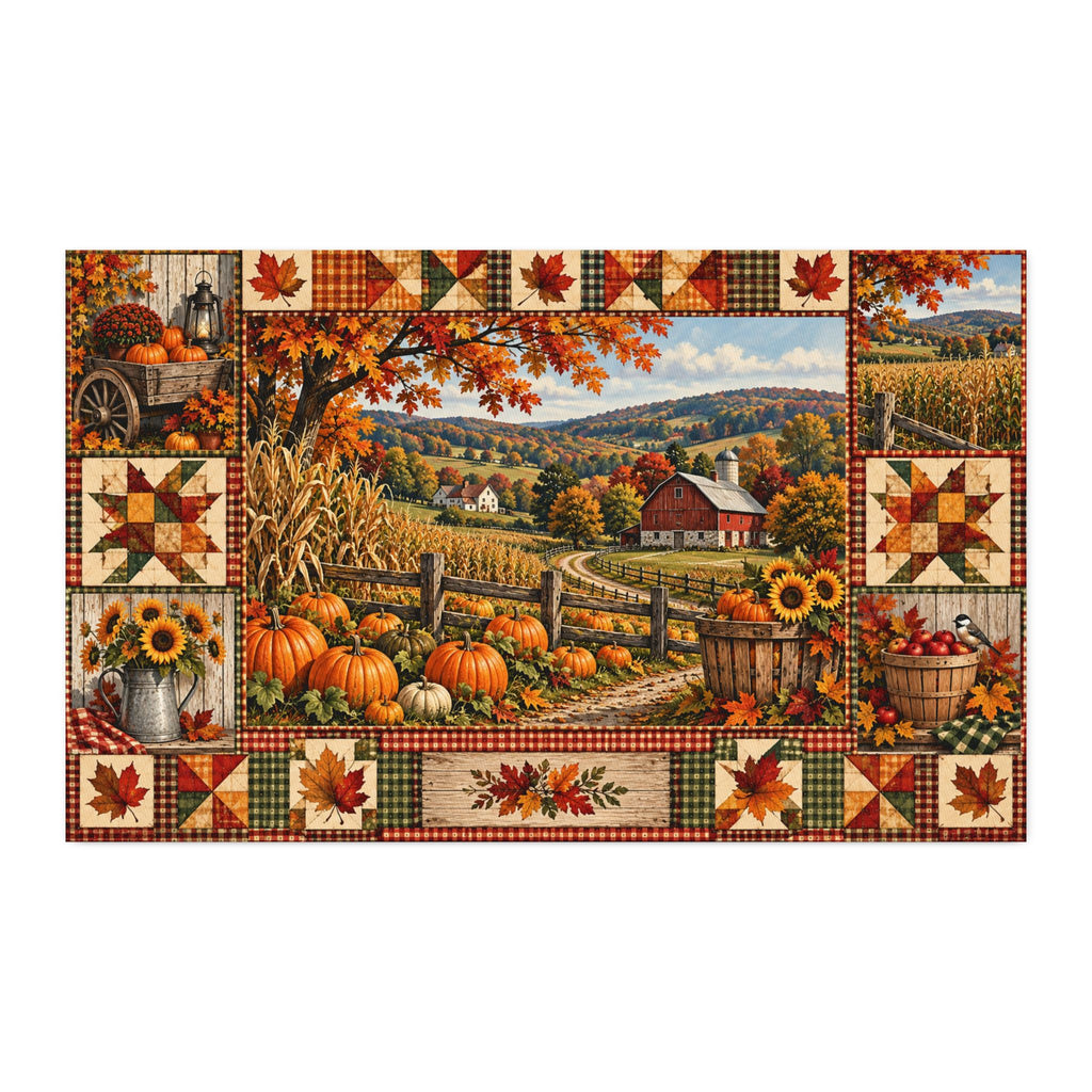 Bucks County Harvest – Cozy Autumn Farm Fabric Panel | Pumpkin Patch, Cornfields & Patchwork | 29 x 18
