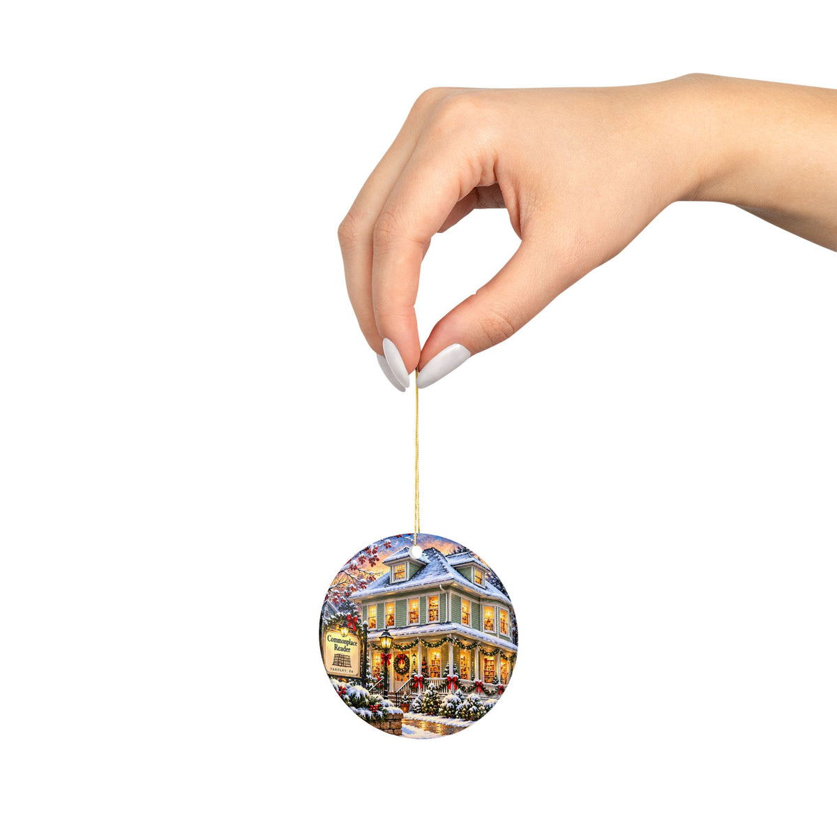 Victorian Christmas House Ceramic Ornament — Double-Sided Holiday Decoration