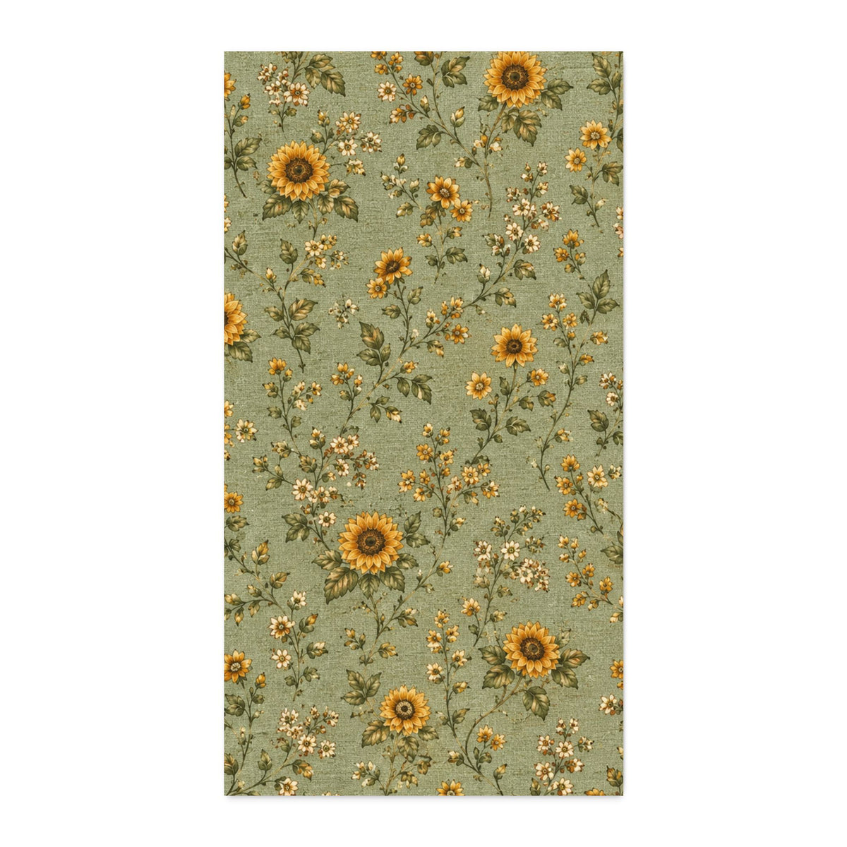 Cottage Sunflower Calico — Sage Cotton Twill Fabric — Vintage Floral Green Quilting Fabric