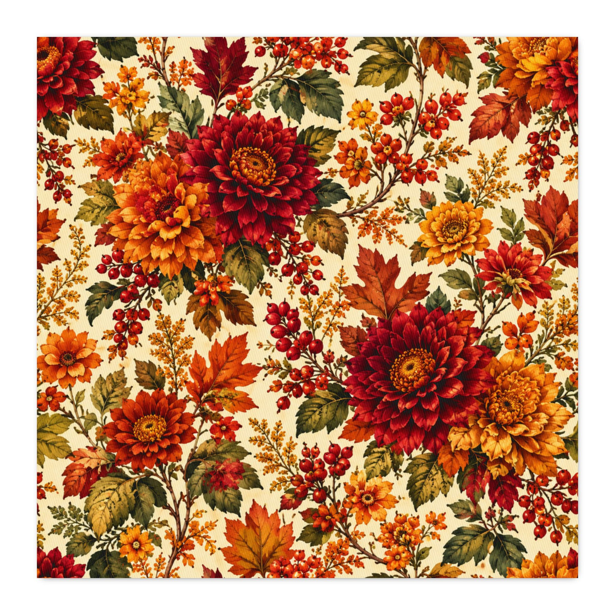 Elegant Autumn Floral 2 Cotton Twill Fabric— Fall Chrysanthemum Print