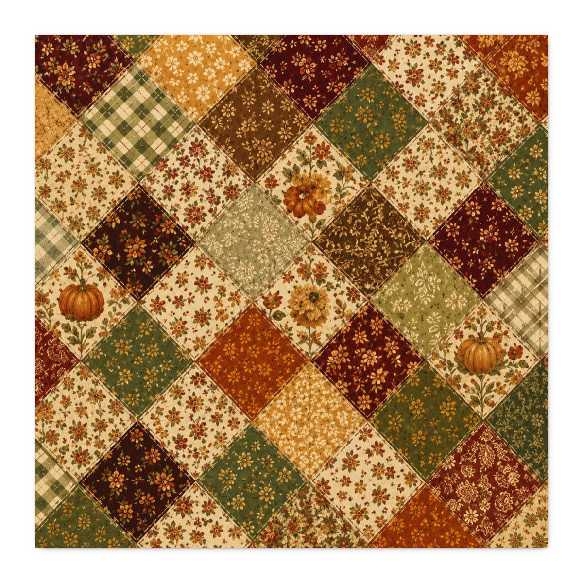 Fall Neutral Patchwork Cotton Twill Fabric