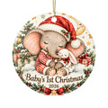 Personalized Baby's 1st Christmas 2026 Ceramic Ornament — Cute Elephant & Bunny Double-Sided Keepsake